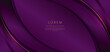 Abstract 3d curved violet background with gold lines curved wavy sparkle with copy space for text. Luxury style template design.
