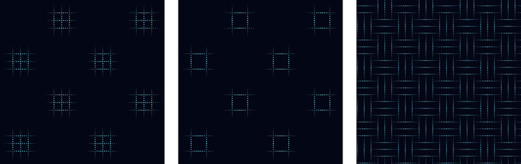 Abstract geometric line shape motif pattern seamless backgrounds set.