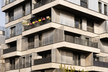 Wall Mural - Gennevilliers, France - 04 06 2022: Eco-neighborhood. View of a designer white building