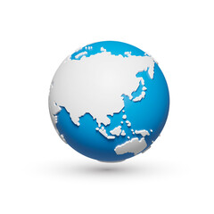 Wall Mural - 3d polygon globe planet earth, world map, blue ocean, isolated background, view of asia and australi