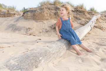 Wall Mural - Girl playing  on the beach at the Indiana Dunes National Park NPS