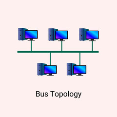 Bus topology network vector illustration, in computer network technology concept