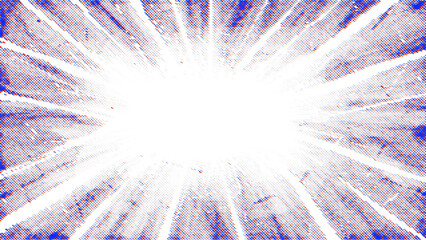 Poster - Halftone radial texture. Comic style grain background. Pop art purple textured frame. Grunge speckle effect. Dotted particles print wallpaper. Purple pixelated gradient backdrop 