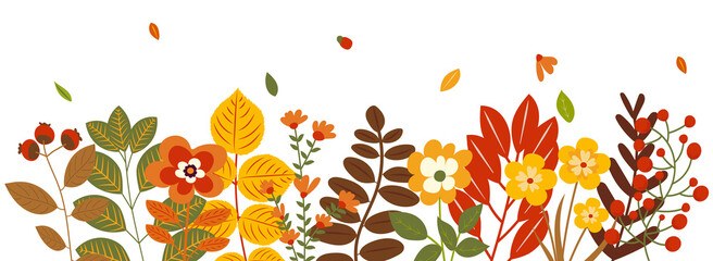 Wall Mural - autumn flowers, bouquet in flat design, isolated vector