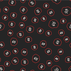 Sticker - Line Magic runes icon isolated seamless pattern on black background. Vector