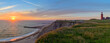 Panoramic view of the cliffs at the danish coast with the red lighthouse Bovbjerg Fyr. Panoramic view of beautiful nature landscape  at the Danish North Sea coast, Jutland, Denmark, Europe.