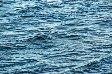 The background of the surface of the water of the river with small ripples and reflections of autumn colors.