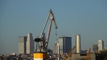 Skyscrapers Of Istanbul With Seven Hills. Inoperative Cranes. Sunny Calm Cityscape. Non Working Machines.