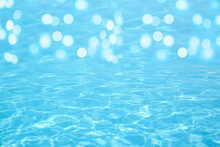 Swimming Pool With Clear Turquoise Water. Bokeh Effect