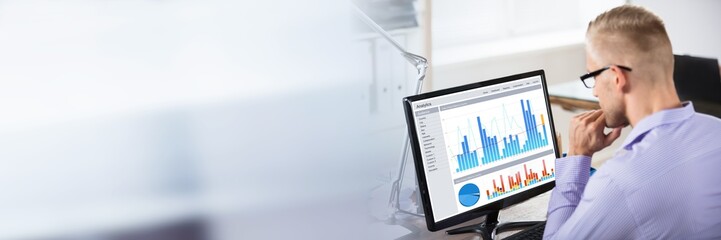Poster - Businessman Looking At Graph On Computer