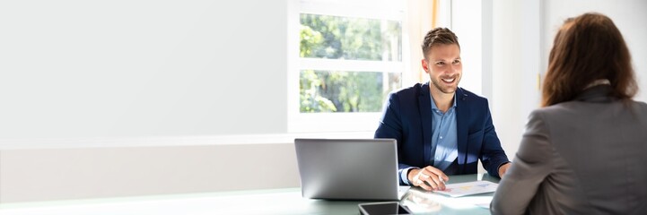 Poster - Businessman Looking At Job Candidate