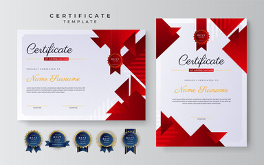 Wall Mural - Modern red certificate of achievement award template with badge and border for business and corporate