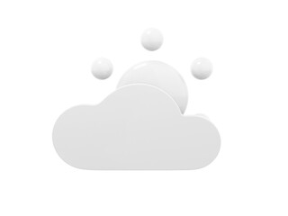 Poster - White mono color cartoon sun behind cloud front view on white solid background. Minimalistic design object. 3d rendering icon ui ux interface element.