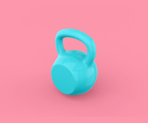 Poster - Blue kettlebell on a pink background. Minimalistic design object. 3d rendering.