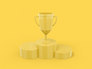 Poster - yellow single color winner cup on a pedestal on a yellow monochrome background. minimalistic design 
