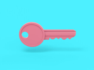 Fototapete - Pink mono color key on blue solid background. Minimalistic design object. 3d rendering icon ui ux interface element.