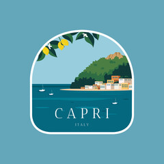 Wall Mural - Capri Italy Landscape emblem badges patch vector illustration.