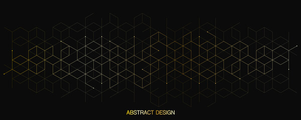 Poster - The graphic design element and abstract geometric background with isometric golden vector blocks