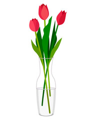 Wall Mural - Vector image of a tulip in a glass vase in a flat style, isolated on a white background. Flowers on March 8. Holidays