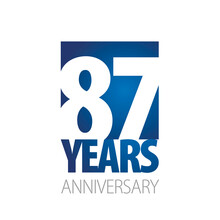87 Years Anniversary Negative Space Numbers Blue White Logo Icon Banner