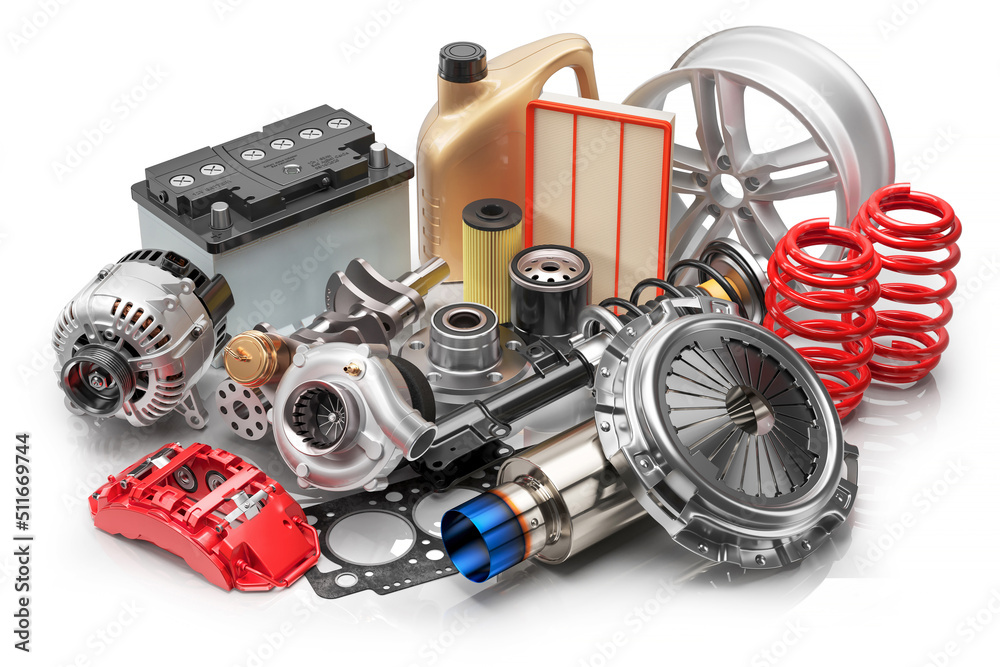 Automotive parts isolated on white background 3D Stock Illustration ...