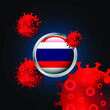 Flag of Thailand with coronavirus illustration.
