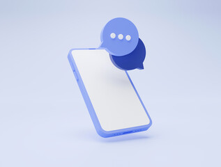 Fototapete - Smartphone with speech bubble chat message social media communication e-commerce concept on blue background 3d illustration
