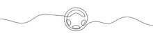 Continuous Line Drawing Of Car Wheel Icon. One Line Icon Of Wheel. One Line Drawing Background. Vector Illustration. Car Steering Wheel Symbols