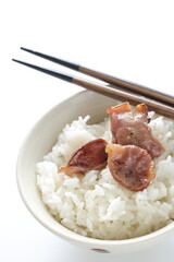 Wall Mural - Canned food, chicken gizzards and rice with copy space