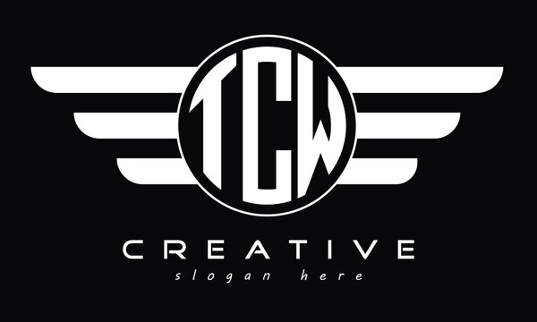 TCW three letter circle with wings logo design vector template. wordmark logo | emblem logo | monogram logo | initial letter logo | typography logo | business logo | minimalist logo | 