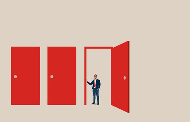 Wall Mural - business career opportunity with open door. symbol of success, ambition, motivation.