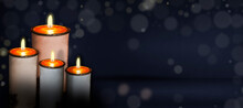 Advent - Four White Candles With Mystery Lights Banner Template