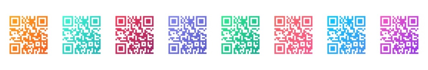 Fototapete - QR code colorful set icon. QR code sign for smartphone scanning. Qr code scan information symbol. Template design for sticker, logo, mobile app. Vector illustration