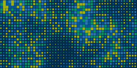 Wall Mural - abstract dark green and blue 3d slighty wavy surface pattern with random sizes of sqaures - geometri