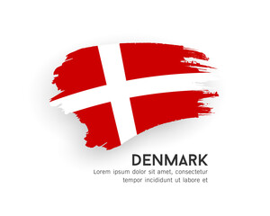 Wall Mural - Flag of Denmark, brush stroke design isolated on white background, EPS10 vector illustration