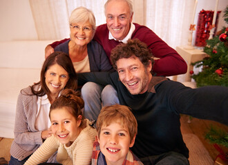 Sticker - Christmas time is family time. Portrait of a happy family on Christmas.