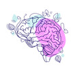 © Ilonka eva - Human brain in Abstract art minimalistic style vector illustration isolated on white background.Line art brain with leaves and colored spots creative drawing,great design for any purposes.