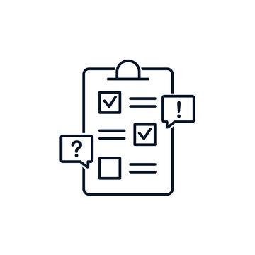 Checklist, error in documentation, grammar correction. Vector icon isolated on white background. Thin line.