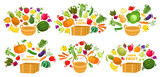 Fototapeta Pokój dzieciecy - Vector set of healthy vegetables and fruits in basket.