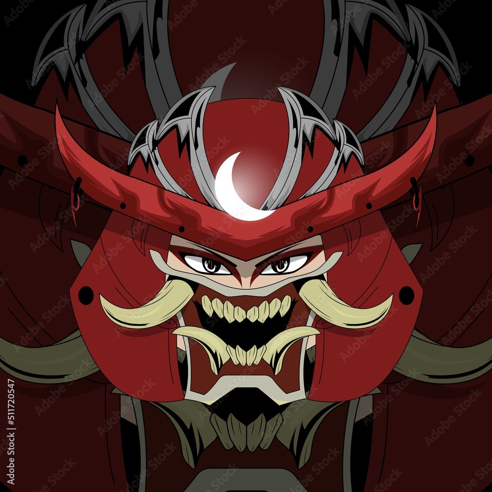 Samurai Head Helmet Blood Red Skin Mask Premium Quality Stock Vector ...