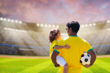 Brazilian Father And Son Play Football. Go Brazil.