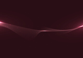 Wall Mural - Abstract wavy lines with dots particles and lighting effect on red background technology style