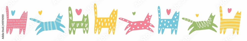Vector horizontal pattern with cats in Scandinavian style Stock Vector ...
