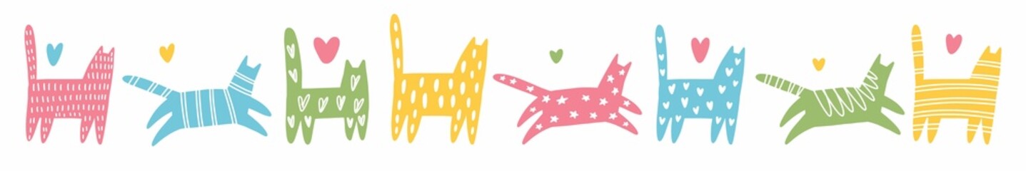 Naklejka na meble Vector horizontal pattern with cats in Scandinavian style