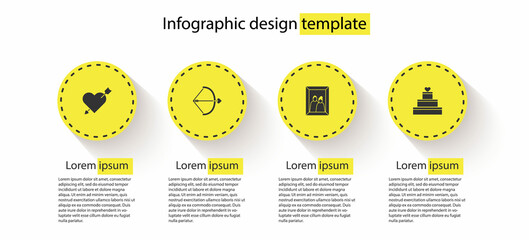 Sticker - Set Amour with heart and arrow, Bow, Picture frame and Wedding cake. Business infographic template. Vector