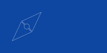 A Large White Outline Compass Symbol On The Left. Designed As Thin White Lines. Vector Illustration On Blue Background