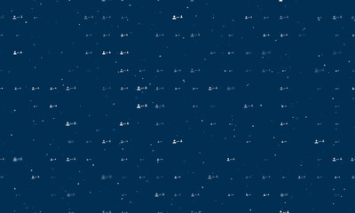 Poster - Seamless background pattern of evenly spaced white social distance symbols of different sizes and opacity. Vector illustration on dark blue background with stars