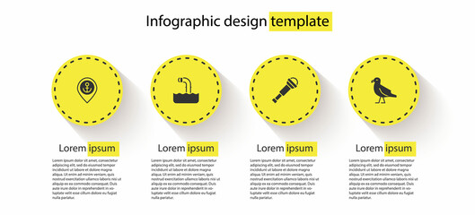 Sticker - Set Location with anchor, Periscope, Spyglass telescope lens and Bird seagull. Business infographic template. Vector