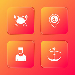 Poster - Set Crab, Location with anchor, Sailor captain and Anchor icon. Vector