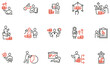 Vector set of linear icons related to finance management, budget allocation and investment strategy. Mono line pictograms and infographics design elements